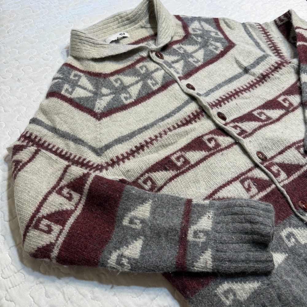 NSF Men M Cardigan Sweater Grey Geometric LAMBS WOOL ANGORA RABBIT HAIR